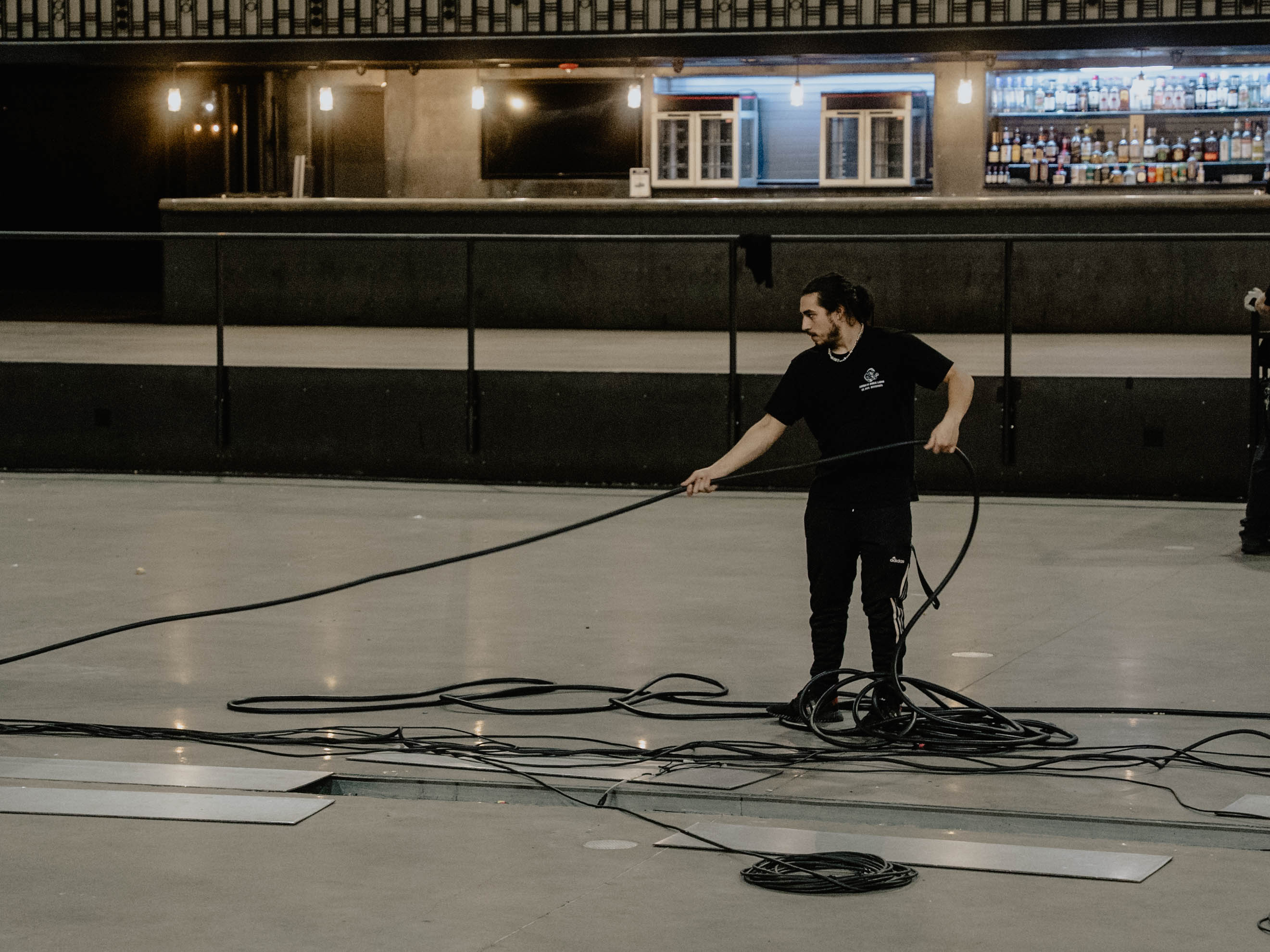 Production labor flipping trucks at a Minnesota venue